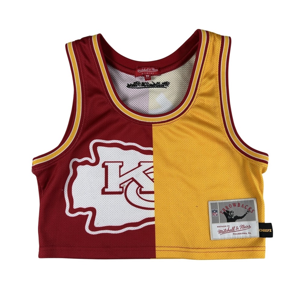 Kansas City Chiefs Jersey Womens XS Red Yellow NFL Football Mitchell & Ness Crop